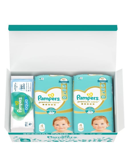Pampers Premium Care Mähkmed, Suurus 4, 9-14 kg, 104 Mähet + KINGITUS Harmonie Aqua 48 Niisket Salvrätikut