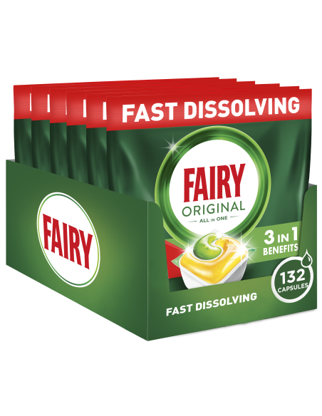 Fairy Original All in One’i Nõudepesumasina Tabletid Lemon, 132 tk (6x22tk)
