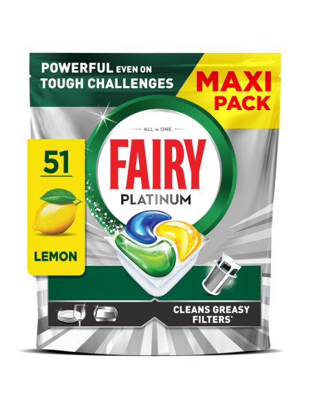 Fairy Platinum All in One’i Nõudepesumasina Tabletid Lemon, 51 tk