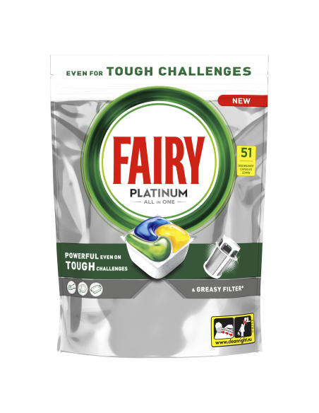 Fairy Platinum All in One’i Nõudepesumasina Tabletid Lemon, 51 tk