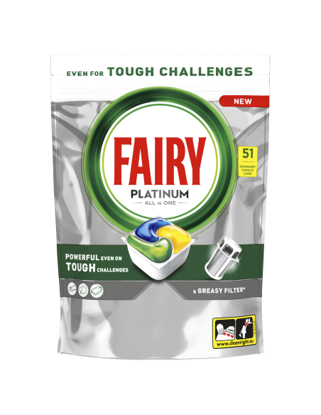 KAST 4 tk! Fairy Platinum All in One’i Nõudepesumasina Tabletid Lemon, 51 tk