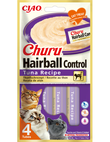 KAST 4 tk! INABA CAT CHURU HAIRBALL TUNA kassimaius tuunikalaga 48x14g (672g)