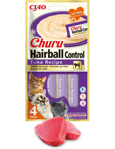 KAST 4 tk! INABA CAT CHURU HAIRBALL TUNA kassimaius tuunikalaga 48x14g (672g)