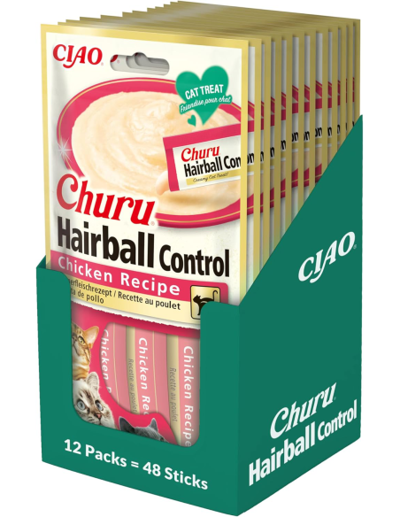 KAST 4 tk! INABA CAT Churu Hairball Chicken, karvapallivastane maius kanaga 48x14g (672g)