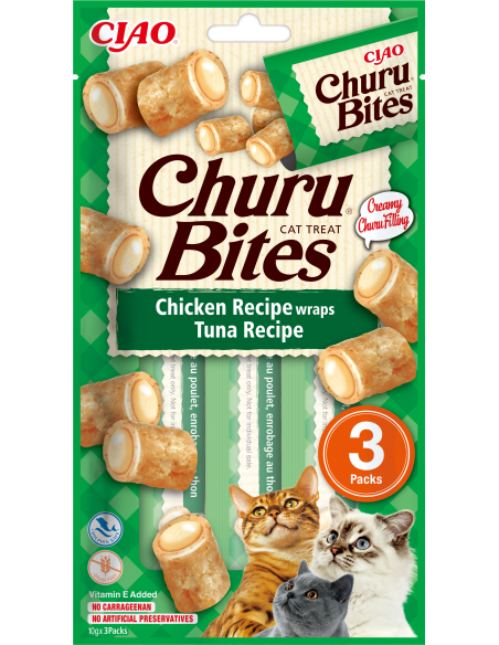 INABA CAT CHURU BITES CHICKEN TUNA kana ja tuunikala maius kassidele 36x10g (360g)