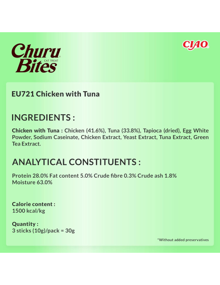 INABA CAT CHURU BITES CHICKEN TUNA kana ja tuunikala maius kassidele 36x10g (360g)