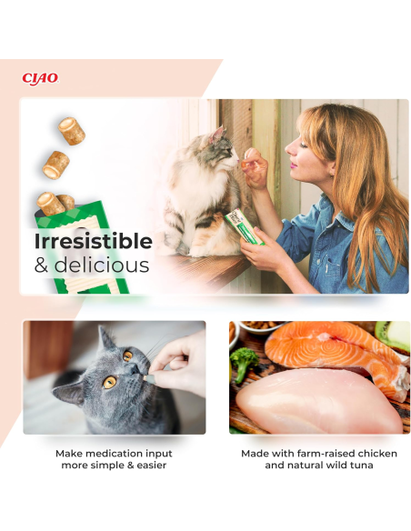 KAST 4 tk! INABA CAT CHURU BITES CHICKEN TUNA Kana ja tuunikala maius kassidele 36x10g (360g)