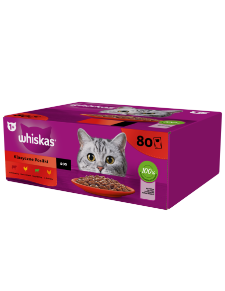 WHISKAS Classic Meals märgtoit täiskasvanud kassidele kastmes (80x85g)
