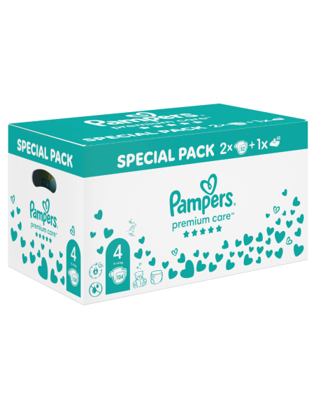 Pampers Premium Care Mähkmed, Suurus 4, 9-14 kg, 104 Mähet + KINGITUS Harmonie Aqua 48 Niisket Salvrätikut