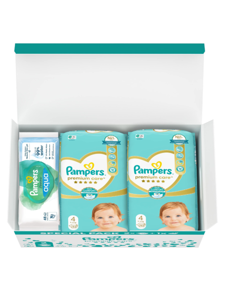 Pampers Premium Care Mähkmed, Suurus 4, 9-14 kg, 104 Mähet + KINGITUS Harmonie Aqua 48 Niisket Salvrätikut