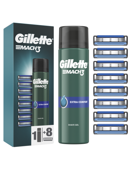 KAST 8 tk! Gillette Mach3 Raseerija Terad, 8 tk + Mach3 geel 200ml