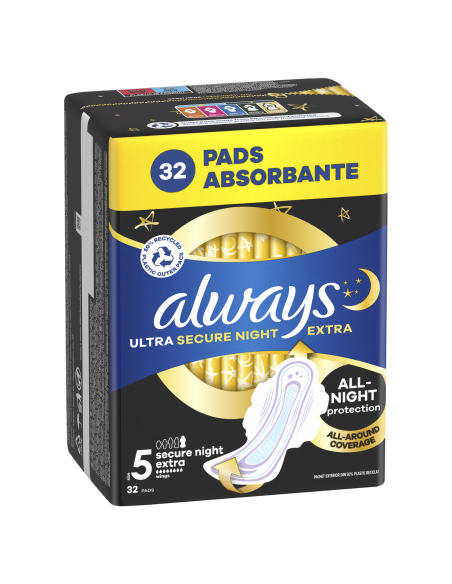 KAST 6 tk! Always Ultra Secure Night Extra Size 5 Hügieenisidemed Tiibadega, 32 tk
