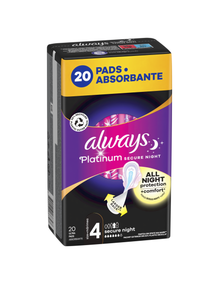 KAST 8 tk! Always Platinum Secure Night Size 4 Hügieenisidemed Tiibadega, 20 tk