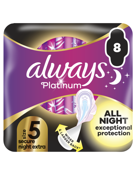 Always Platinum Secure Night Extra Size 5 Hügieenisidemed Tiibadega, 8 tk 