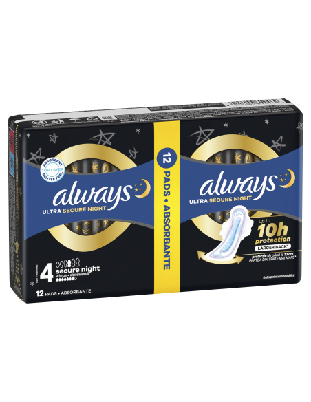 KAST 12 tk! Always Ultra Secure Night Size 4 Hügieenisidemed Tiibadega, 12 tk