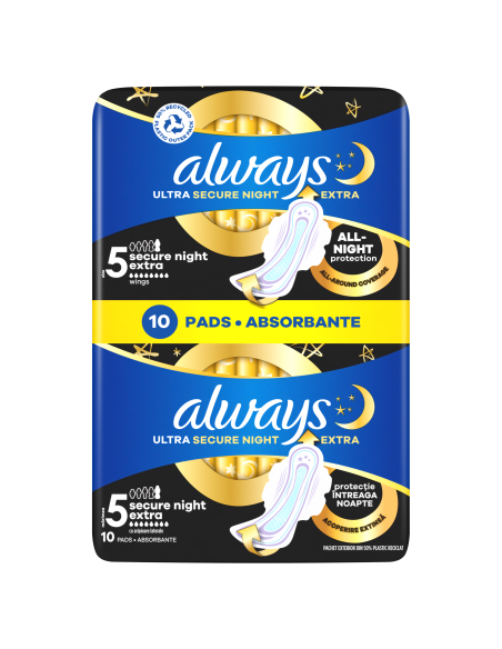 KAST 14 tk! Always Ultra Secure Night Extra Size 5 Hügieenisidemed Tiibadega, 10 tk