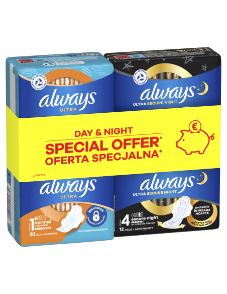 Always Ultra Hügieenisidemed Day (Size 1, 20 tk) ja Night (Size 4, 12 tk)