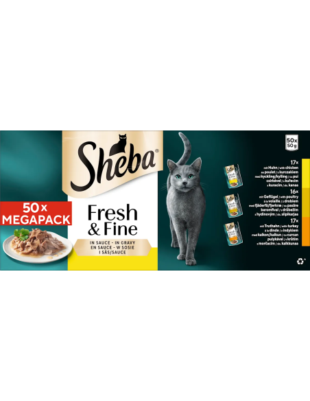 SHEBA Fresh&Fine Linnuliha Maitsed (50x50g) - Märg Kassitoit