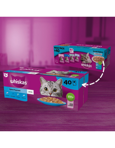Whiskas Adult (40x85g) Kala Hõrgutised Täiskasvanud Kassidele 4 Maitset Tarretises