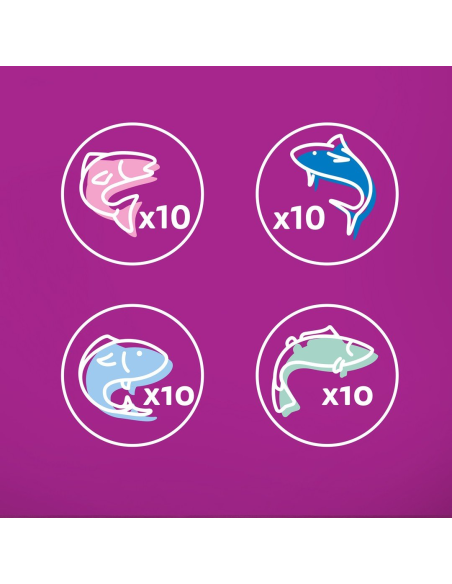 Whiskas Adult (40x85g) Kala Hõrgutised Täiskasvanud Kassidele 4 Maitset Tarretises