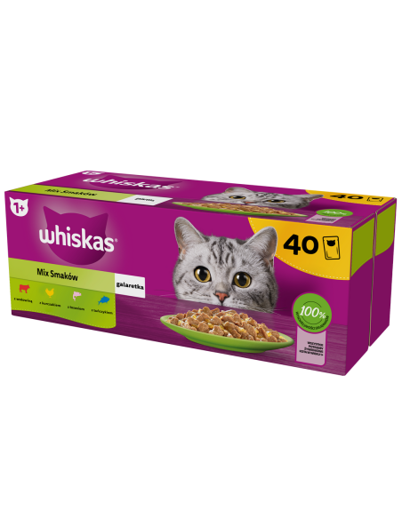 Whiskas Adult (40x85g) Märgtoit Täiskasvanud Kassidele Veiseliha, Kana, Lõhe, Tuunikala Tarretises