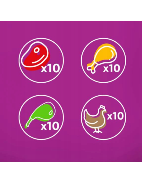 WHISKAS hõrgutised (40x85g) Classic Meals Märgtoit Täiskasvanud Kassidele Kastmes (veiseliha, kana, lambaliha, linnuliha)