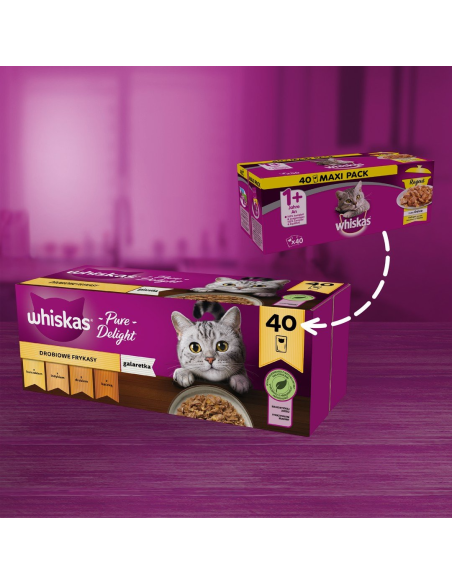 Whiskas Adult 40x85g Pure Delight märgtoit täiskasvanud kassidele, 4 maitset tarretis