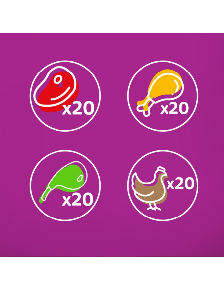 WHISKAS hõrgutised (80x85g) Classic Meals Märgtoit Täiskasvanud Kassidele Kastmes (veiseliha, kana, lambaliha, linnuliha)