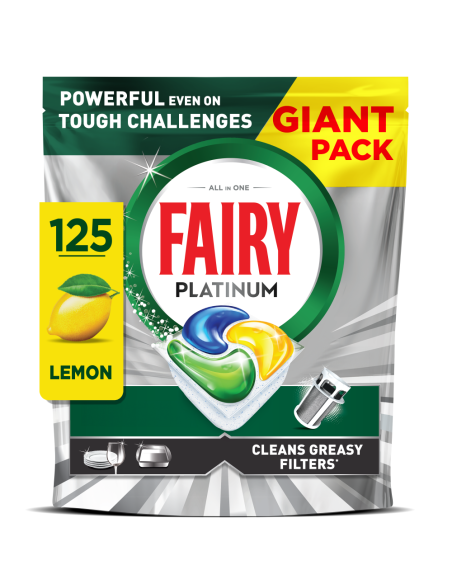 KAST 2 tk! Fairy Platinum All in One’i Nõudepesumasina Tabletid Lemon, 125 tk
