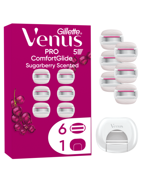 Gillette Venus Pro Comfortglide Sugarberry 6 vahetustera, terade hoidik