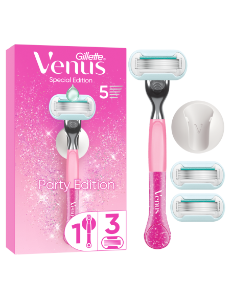Gillette Venus Party Edition raseerija, 3 vahetustera, seinahoidik