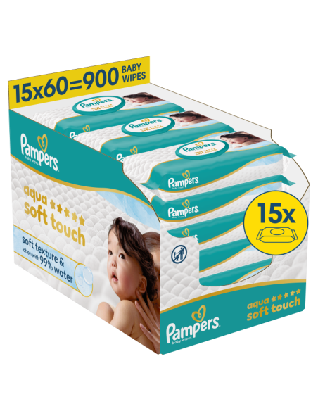 Pampers Aqua Soft Touch niisked beebisalvrätid 15 pakki (900 tk)