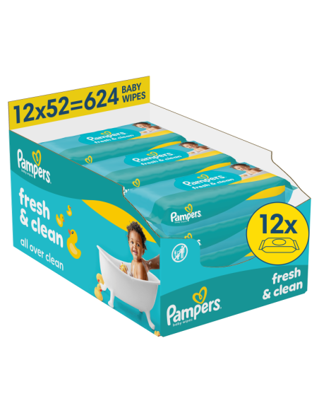 Pampers Fresh Clean Plastic Free niisked beebisalvrätid 12 pakki (624 tk)