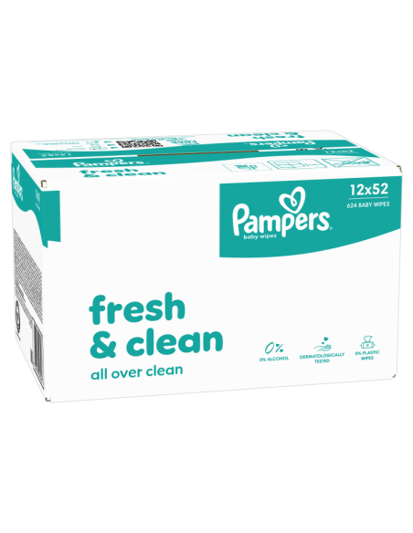 Pampers Fresh Clean Plastic Free niisked beebisalvrätid 12 pakki (624 tk)