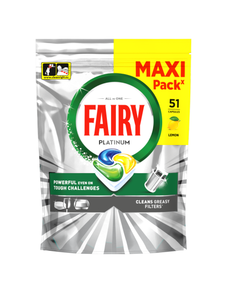 Fairy Platinum All in One’i Nõudepesumasina Tabletid Lemon, 51 tk