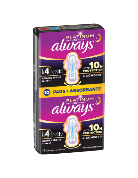 Always Platinum Secure Night Size 4 Hügieenisidemed Tiibadega, 10 tk