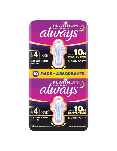 Always Platinum Secure Night Size 4 Hügieenisidemed Tiibadega, 10 tk