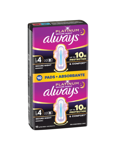 KAST 12 tk! Always Platinum Secure Night Size 4 Hügieenisidemed Tiibadega, 10 tk