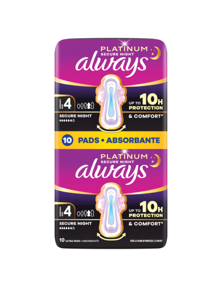 KAST 12 tk! Always Platinum Secure Night Size 4 Hügieenisidemed Tiibadega, 10 tk
