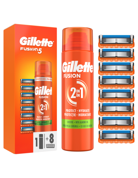 Gillette Fusion5 Raseerija Terad 8 tk + Fusion geel 200ml