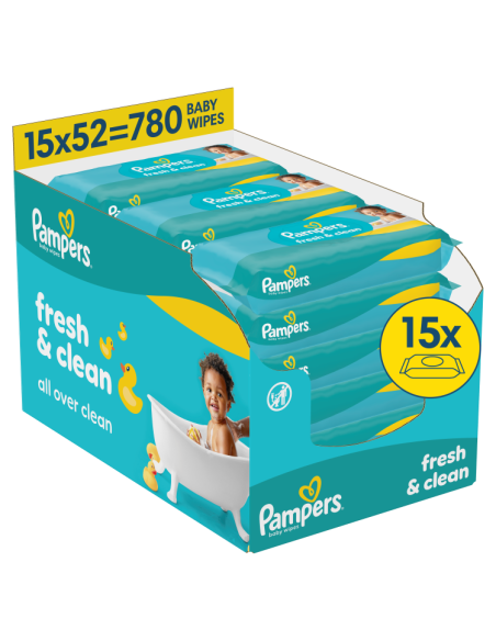 Pampers Fresh Clean Plastic Free niisked beebisalvrätid 15 pk (780 tk))
