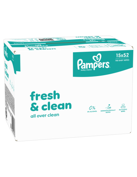 Pampers Fresh Clean Plastic Free niisked beebisalvrätid 15 pk (780 tk))