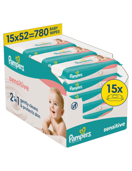 Pampers Sensitive Niisked Beebisalvrätid, 15 Pakki, 780 Niisket Salvrätikut