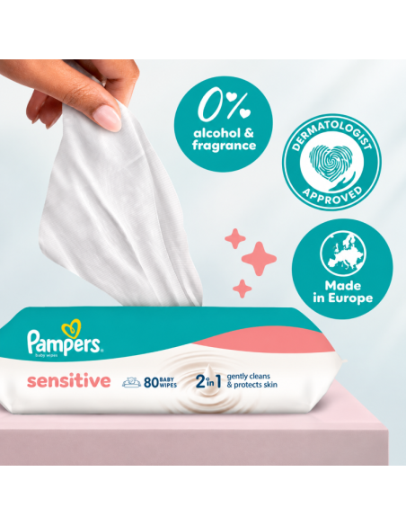 Pampers Sensitive Niisked Beebisalvrätid, 15 Pakki, 780 Niisket Salvrätikut
