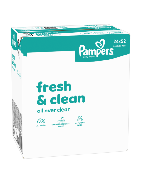 Pampers Fresh Clean Plastic Free Niisked Beebisalvrätid, 24 Pakki, 1248 Niisket Salvrätikut