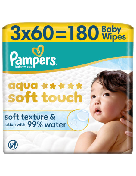 Pampers Aqua Soft Touch niisked beebisalvrätid 3 pk (180 tk)