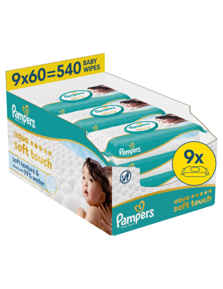 Pampers Aqua Soft Touch niisked beebisalvrätid 9 pk (540 tk)