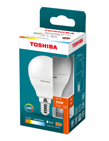 Toshiba LED 7W (55W) E14 soe valge G45 matt...