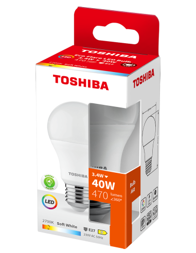 Toshiba LED 3,4W (40W) E27 soe valge A60 matt...