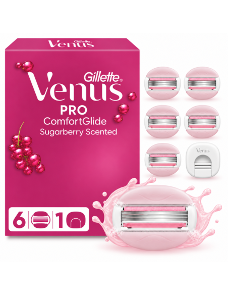 Gillette Venus Pro Comfortglide Sugarberry 6 Vahetustera, Terade Hoidik
